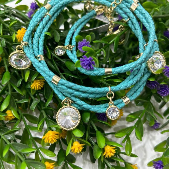 Mayfer, Pulsera de piel  modelo Praga - Azul y Dorado - Imagen 5