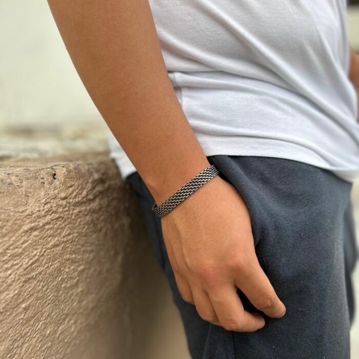 Mayfer Homme, Pulsera para   de acero inoxidable en color plateado con diseño de trenzado grueso. - Imagen 5