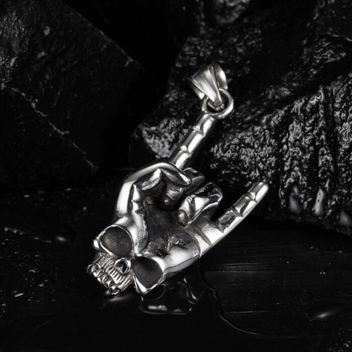 Mayfer Homme,Cadena con dije de acero inoxidable para   con diseño de mano con calavera, en color plateado. - Imagen 5
