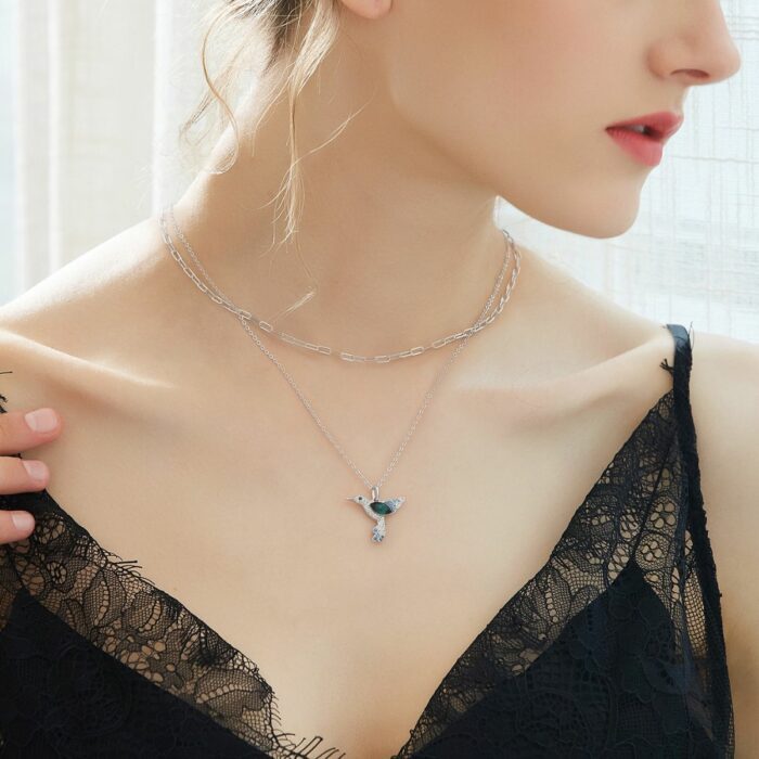 Mayfer, Collar doble de plata .925 con dije de Colibrí - Esmeralda - Imagen 5