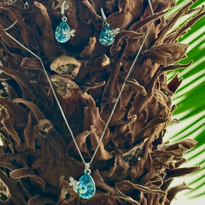 Mayfer,Set de Collar y Aretes modelo de gota y libelula - Azul - Imagen 5