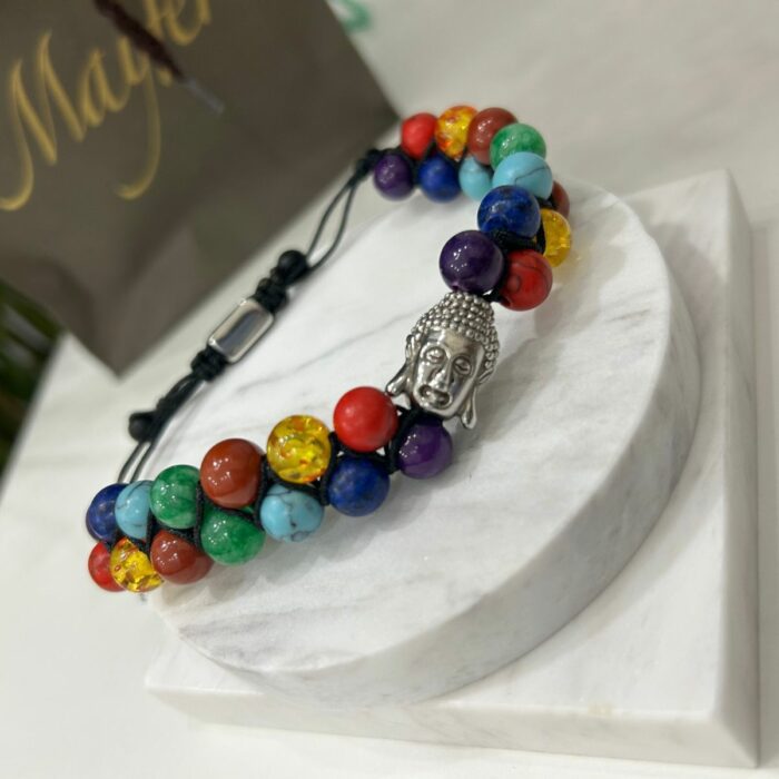 Mayfer Homme,Pulsera de piedra natural para   con diseño de los colores representativos de los 7 chakras y dije de buda - Imagen 5