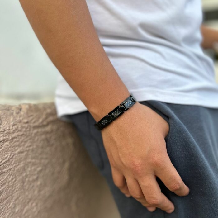 Mayfer Homme,Pulsera de acero inóxidable con diseño de eslabones en color negro y azul - Imagen 6