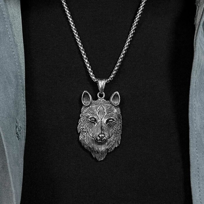 Mayfer Homme,Cadena con dije de acero inoxidable para   con diseño de lobo, en color plateado. - Imagen 5