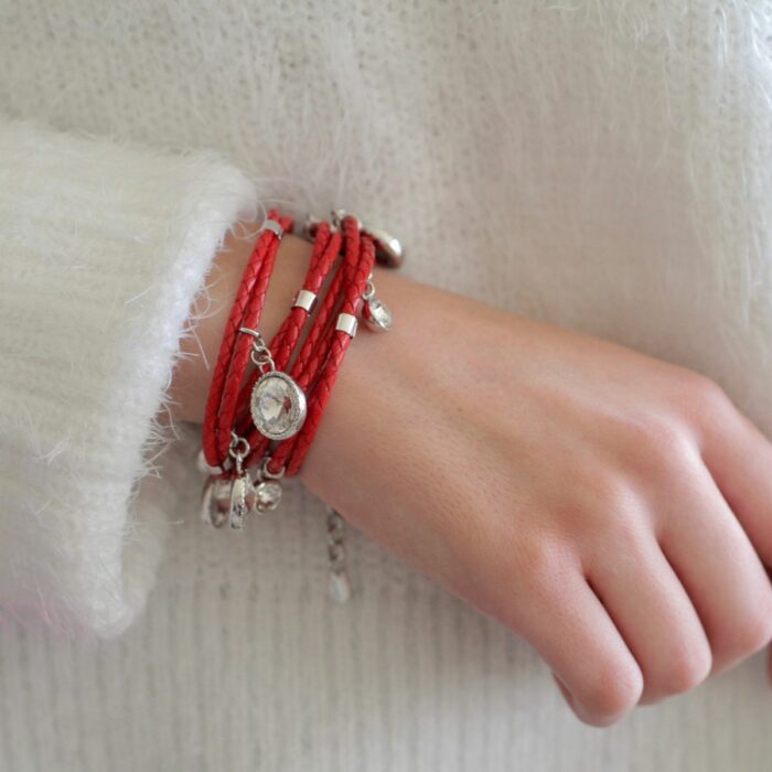 Mayfer, Pulsera de piel  modelo Praga - Rojo y Plateado - Imagen 2