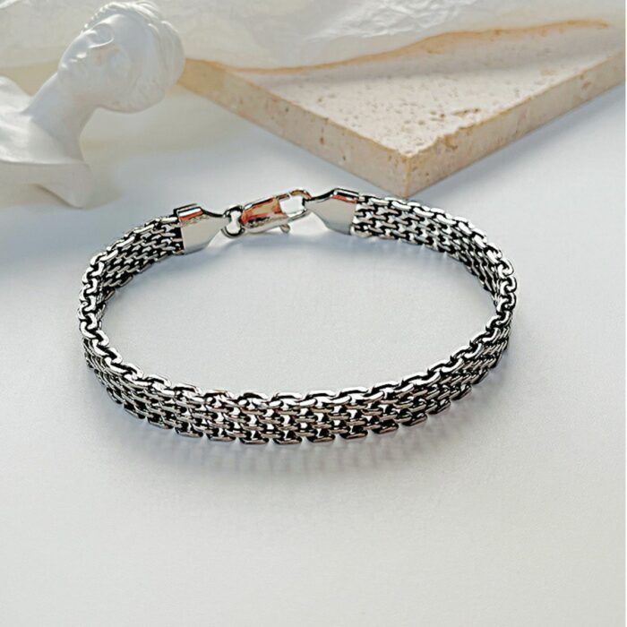 Mayfer Homme, Pulsera para   de acero inoxidable en color plateado con diseño de trenzado grueso. - Imagen 4