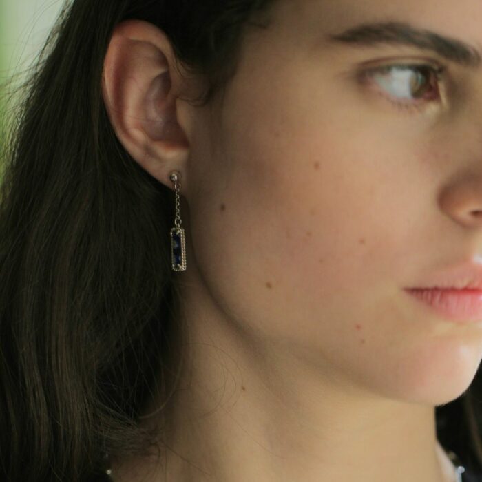 Mayfer,Aretes largos de cristal murano de plata 925 - Azul - Imagen 6