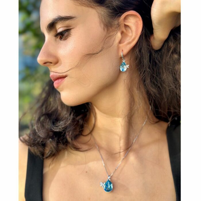 Mayfer,Set de Collar y Aretes modelo de gota y libelula - Azul - Imagen 6
