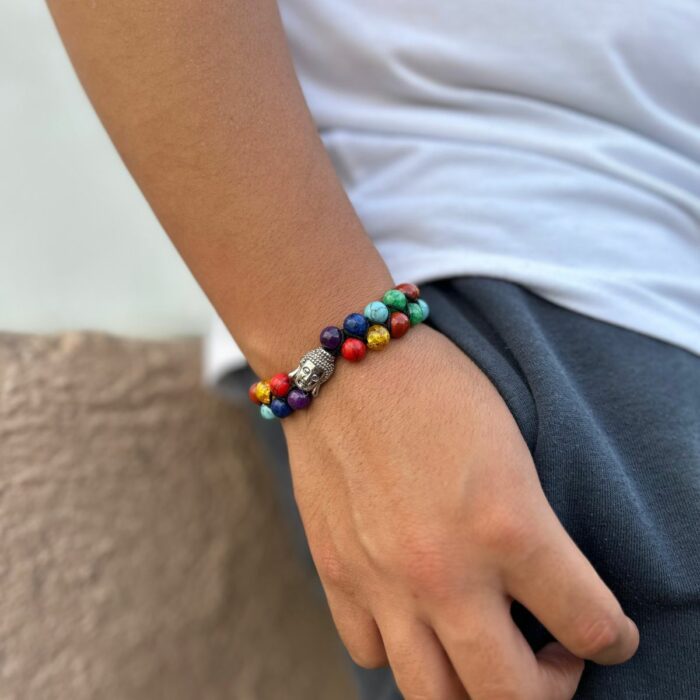 Mayfer Homme,Pulsera de piedra natural para   con diseño de los colores representativos de los 7 chakras y dije de buda - Imagen 8