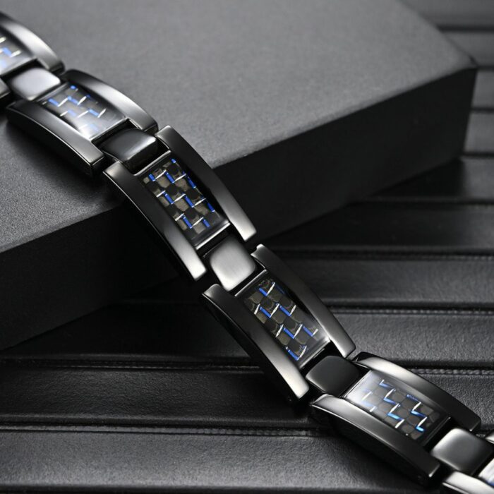 Mayfer Homme,Pulsera de acero inóxidable con diseño de eslabones en color negro y azul - Imagen 7