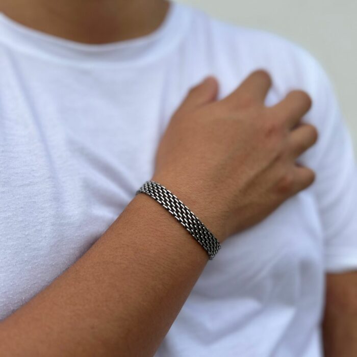 Mayfer Homme, Pulsera para   de acero inoxidable en color plateado con diseño de trenzado grueso. - Imagen 3