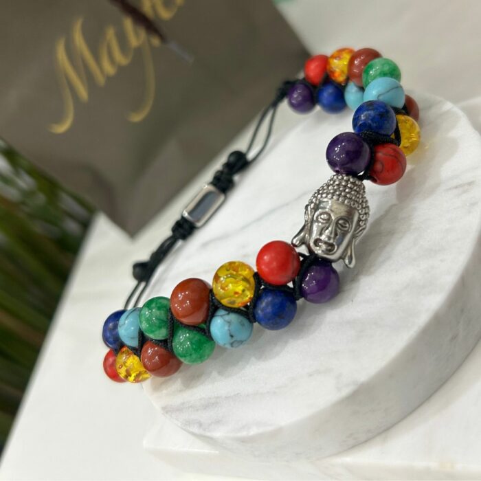 Mayfer Homme,Pulsera de piedra natural para   con diseño de los colores representativos de los 7 chakras y dije de buda - Imagen 7
