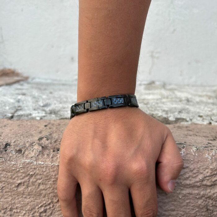 Mayfer Homme,Pulsera de acero inóxidable con diseño de eslabones en color negro y azul - Imagen 8