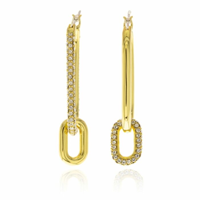 Mayfer,Elegantes Aretes tipo arracadas ovaladas en tonos bicolor de la colección Toscana decorada con cristal austriaco.
