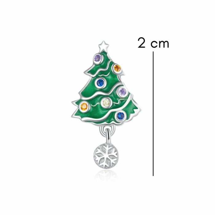 Mayfer, Charm de plata .925 con diseño Navideño de Árbol de Navidad decorado con cristales, perfecto para Pulseras y/o cadena. - Imagen 4