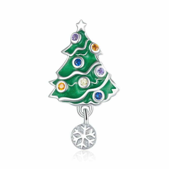 Mayfer, Charm de plata .925 con diseño Navideño de Árbol de Navidad decorado con cristales, perfecto para Pulseras y/o cadena.