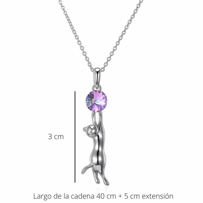 Mayfer , Collar de plata 925   con dije en forma de gatito acostado decorado con finos cristales austriacos. - Imagen 5