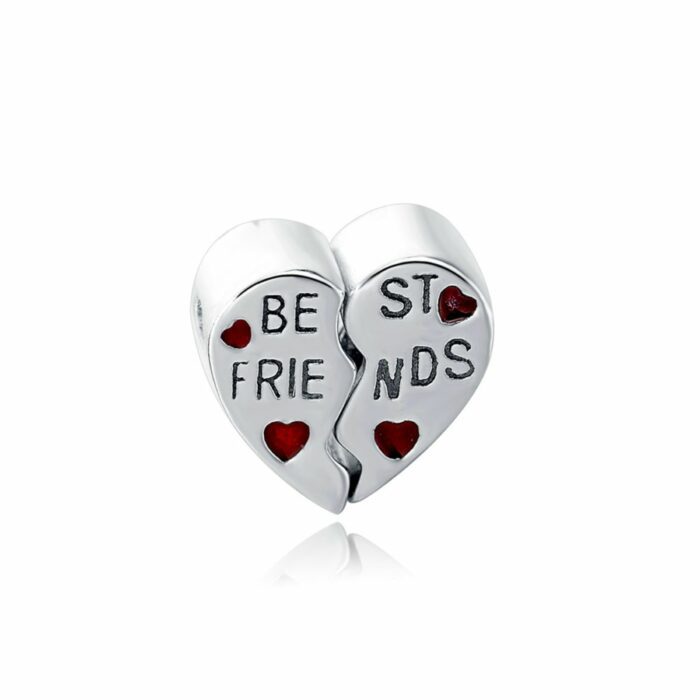 Mayfer,Dos Dijes, Charms de plata 925 que forman un corazón con la palabra BEST FRIENDS