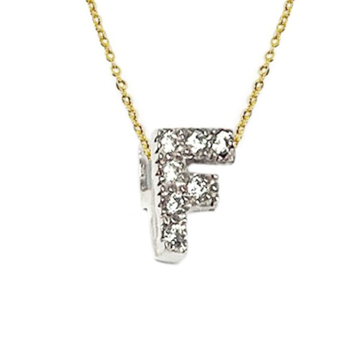 Mayfer, Inicial "F" de Plata .925 decorada con pequeñas Circonias.