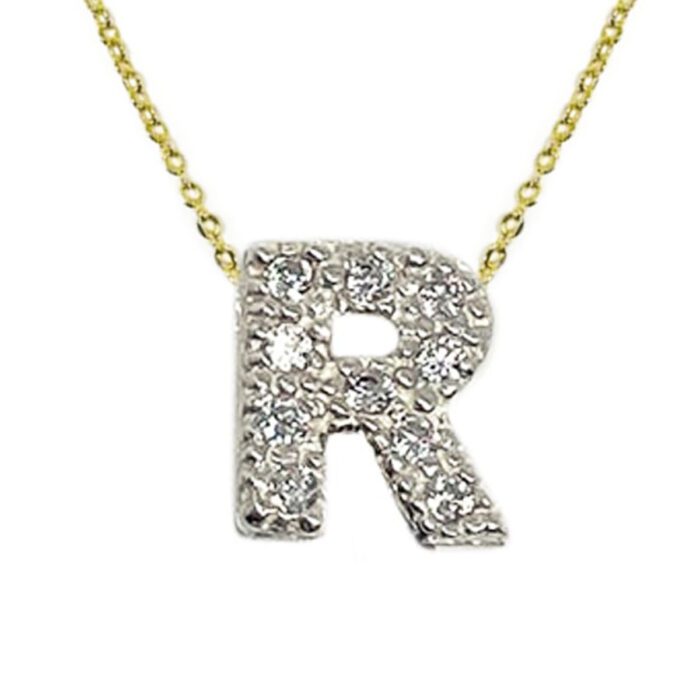 Mayfer, Inicial "R" de Plata .925 decorada con pequeñas Circonias.