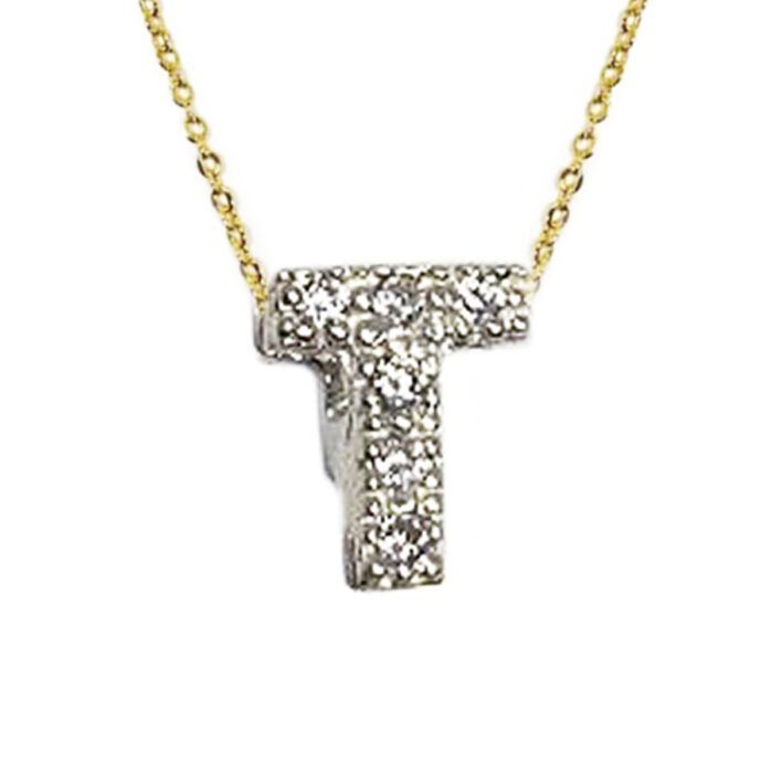 Mayfer, Inicial "T" de Plata .925 decorada con pequeñas Circonias.