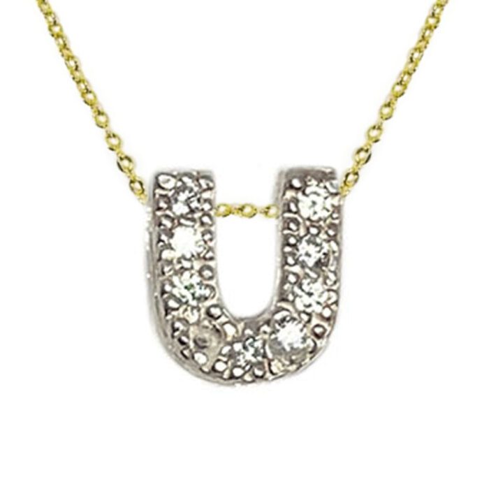 Mayfer, Inicial "U" de Plata .925 decorada con pequeñas Circonias.