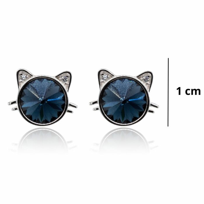 Mayfer,Aretes de tipo broquel con diseño de gatito azul - Imagen 2
