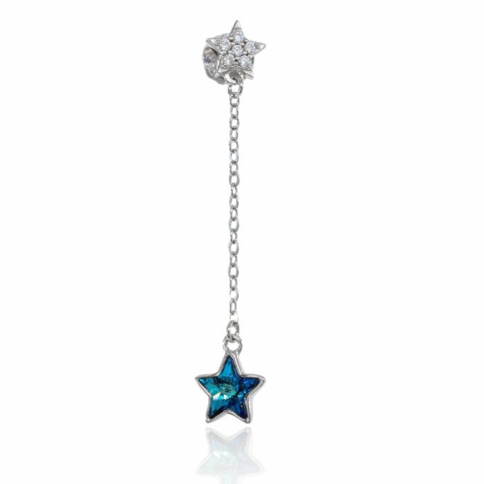 Mayfer, Aretes largos de plata 925 con cristal austriaco en forma de estrella color azul - Imagen 2