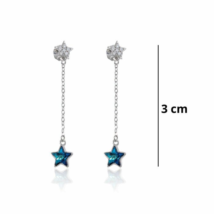 Mayfer, Aretes largos de plata 925 con cristal austriaco en forma de estrella color azul - Imagen 3