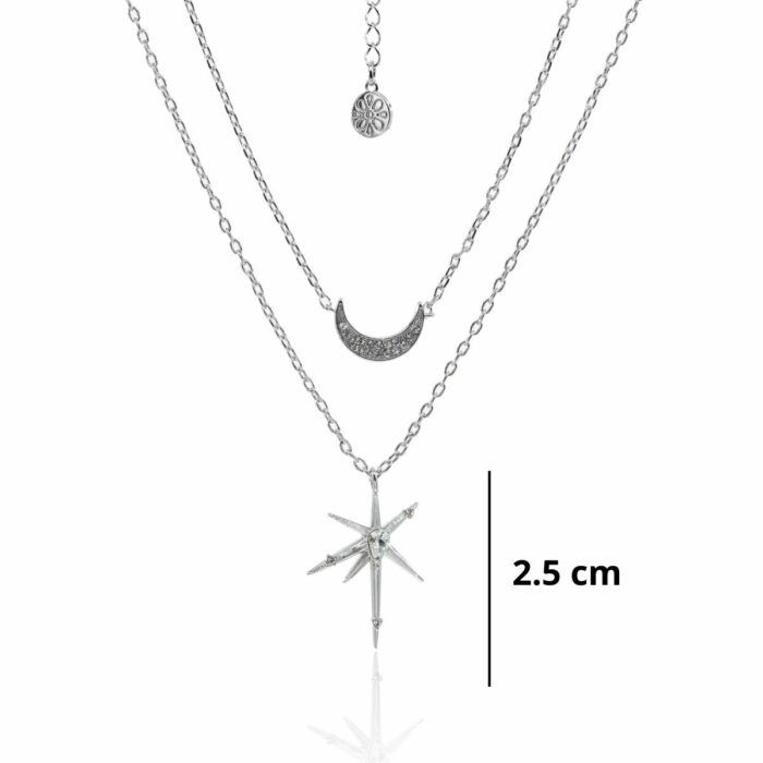 Mayfer, Collar doble plateado con dije de luna y estrella decorados con cristales austriacos - Imagen 2