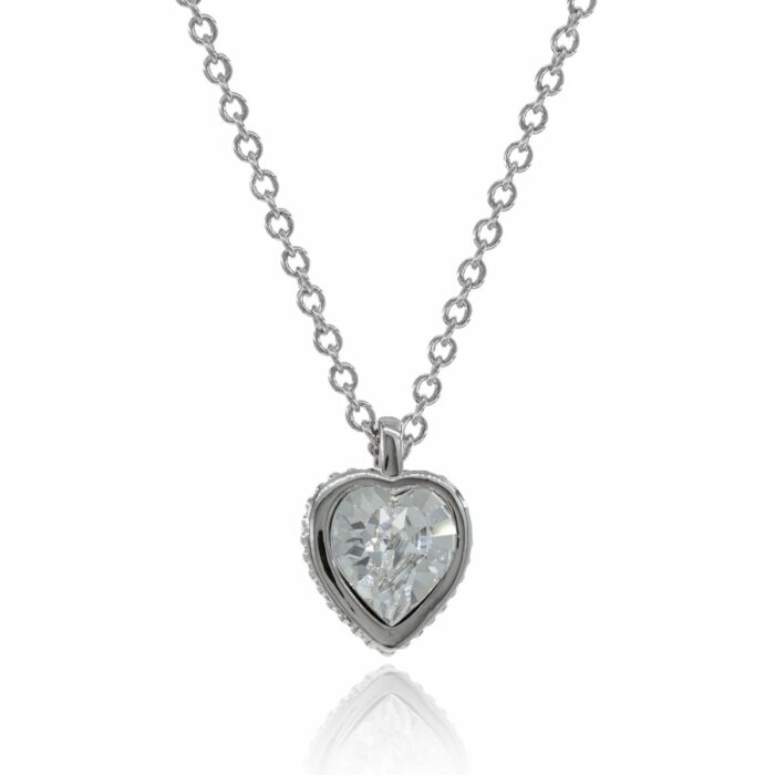 Mayfer, Collar plateado con dije de cristal austriaco en forma de corazón color blanco - Imagen 2