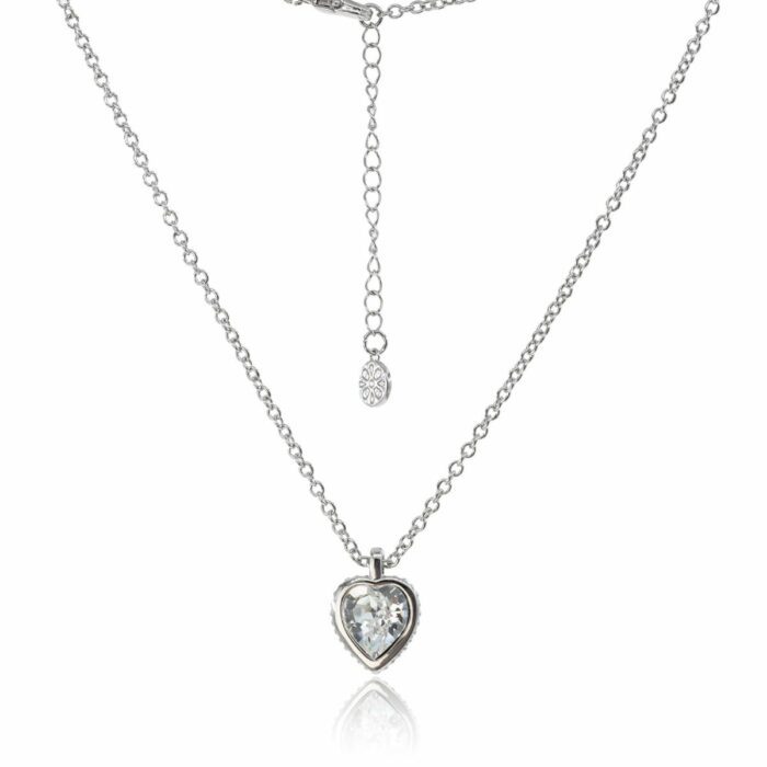 Mayfer, Collar plateado con dije de cristal austriaco en forma de corazón color blanco