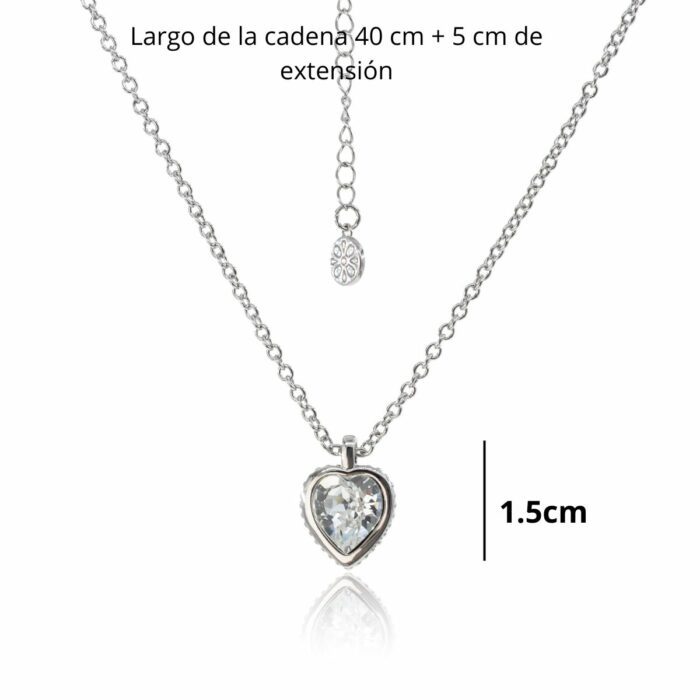 Mayfer, Collar plateado con dije de cristal austriaco en forma de corazón color blanco - Imagen 3