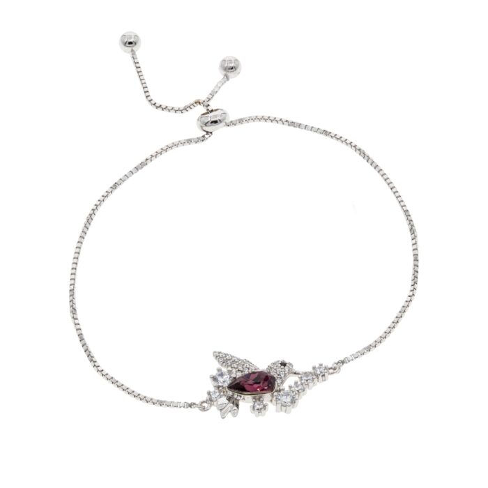 Mayfer, Pulsera ajustable de plata 925 con diseño de Colibrí con cristal morado