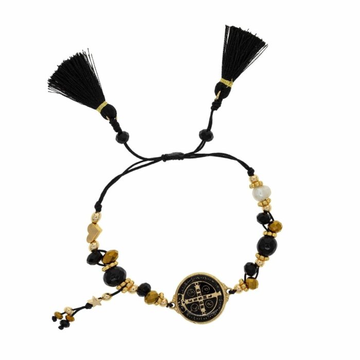 Mayfer Boho , Pulsera ajustable negra con dije de San Benito