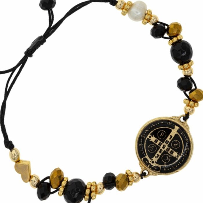 Mayfer Boho , Pulsera ajustable negra con dije de San Benito - Imagen 3