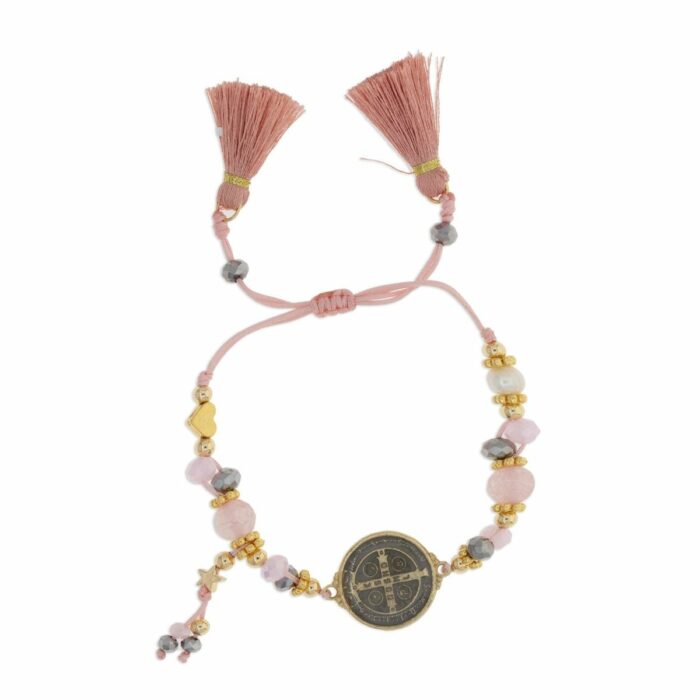 Mayfer Boho , Pulsera ajustable rosa con dije de San Benito