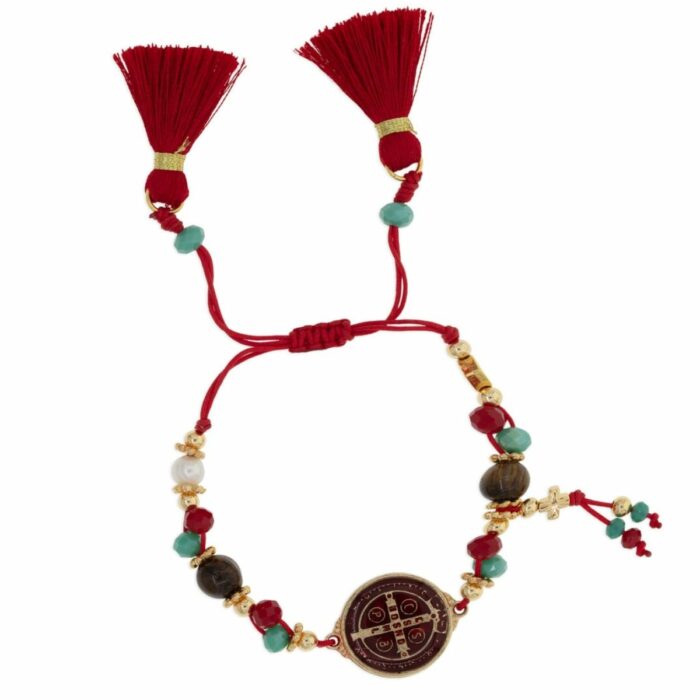 Mayfer Boho , Pulsera ajustable color rojo con dije de San Benito