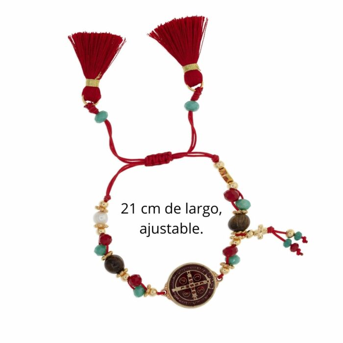 Mayfer Boho , Pulsera ajustable color rojo con dije de San Benito - Imagen 2
