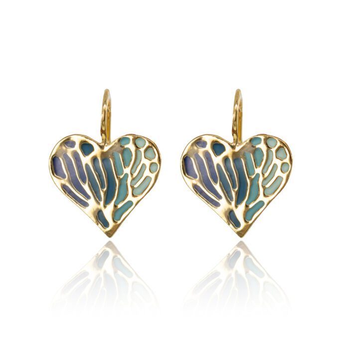 Mayfer, Aretes tipo gancho con diseño de corazón en tonalidades azules