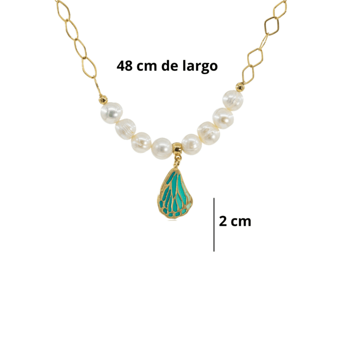 Mayfer, Collar largo con diseño de Ala de mariposa color Verde Menta - Imagen 4
