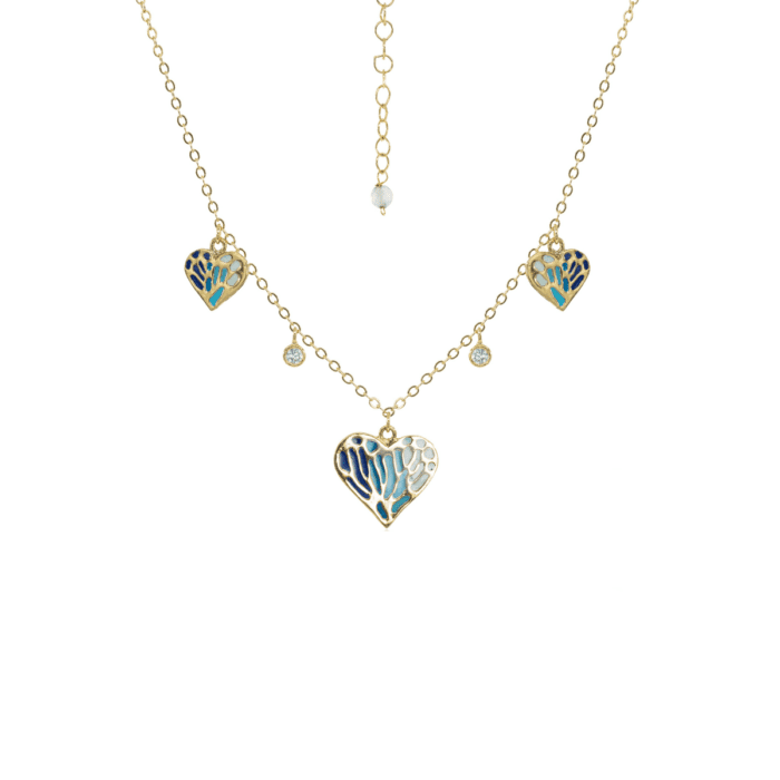 Mayfer, Collar con dijes de corazones en tonos azules