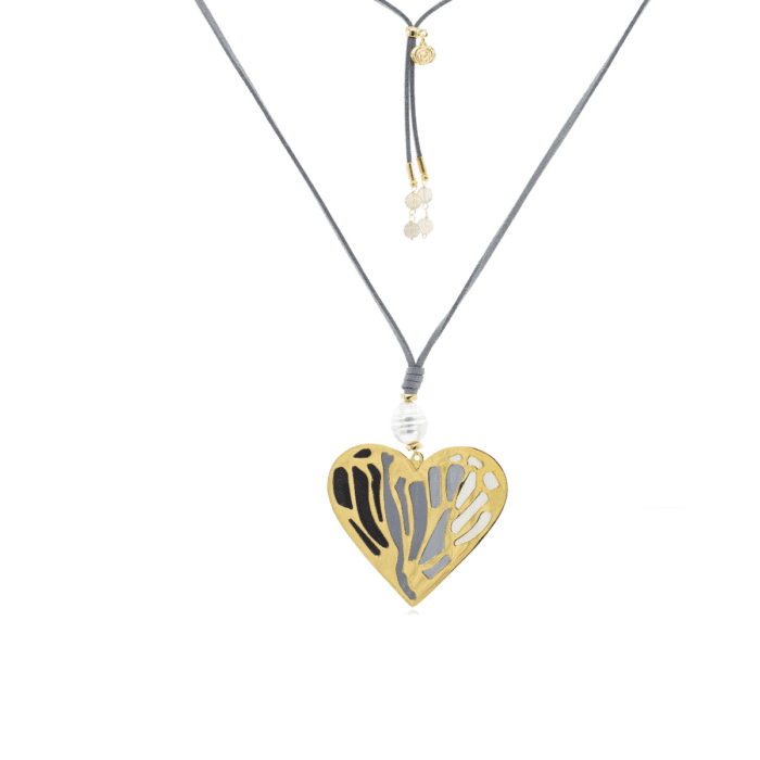 Mayfer, Collar ajustable con  dije de corazon en tonos grises - Imagen 2