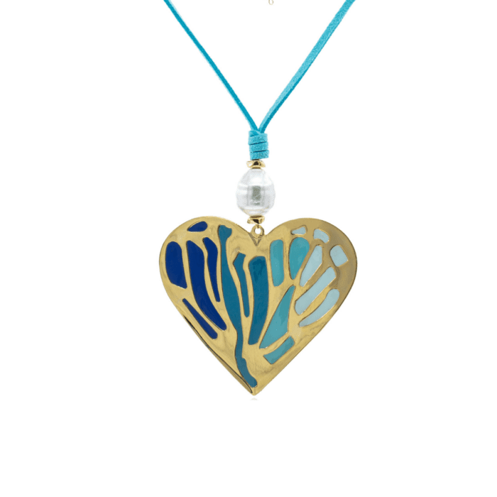 Mayfer, Collar ajustable con  dije de corazon en tonos azules - Imagen 3