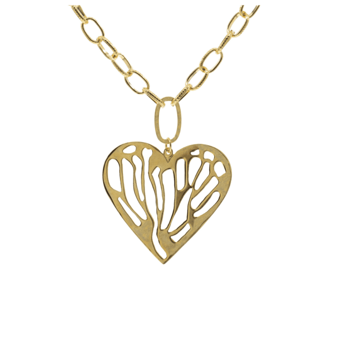 Mayfer, Collar de piedra natural con dije de  corazon dorado - Imagen 2