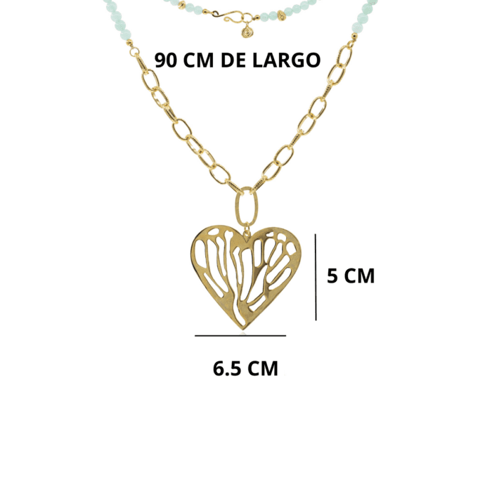 Mayfer, Collar de piedra natural con dije de  corazon dorado - Imagen 4