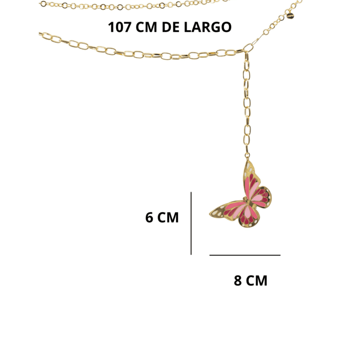 Mayfer, Cadena larga con dije de  mariposa grande en tonos rosas - Imagen 3