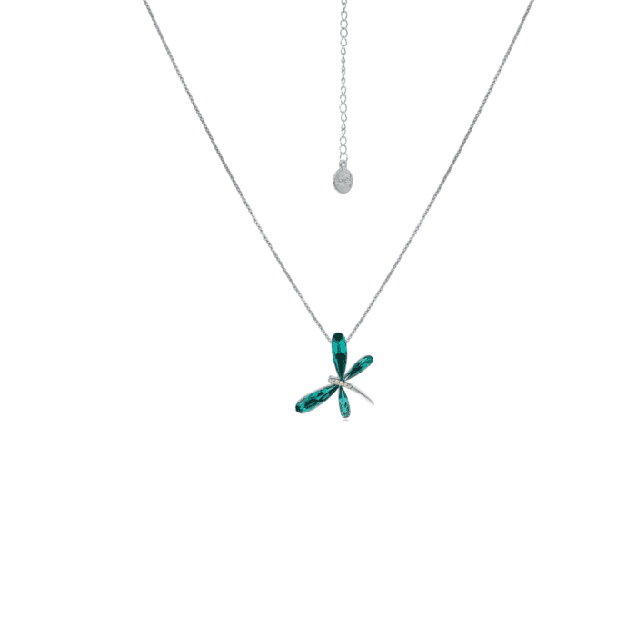 Mayfer,Collar con dije de libelula de cristal austriaco color verde esmeralda. - Imagen 2