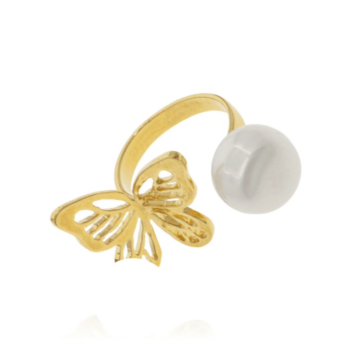 Mayfer, Anillo ajustable con diseño de mariposa y perla de río