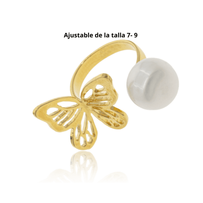 Mayfer, Anillo ajustable con diseño de mariposa y perla de río - Imagen 3